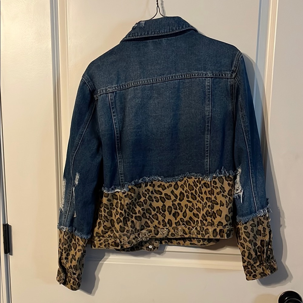 Distressed Denim and Leopard Print Jacket - Picture 3 of 3